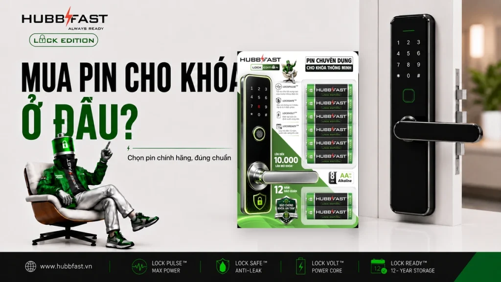 Mua pin cho khóa thông minh ở đâu - vỉ pin HubbFast Lock Edition chính hãng đóng gói