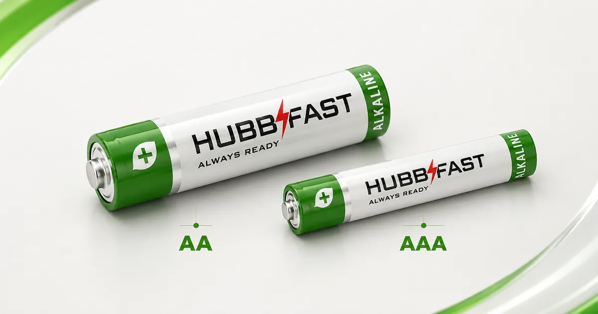 So sánh kích thước pin AA và pin AAA HubbFast Premium đặt cạnh nhau