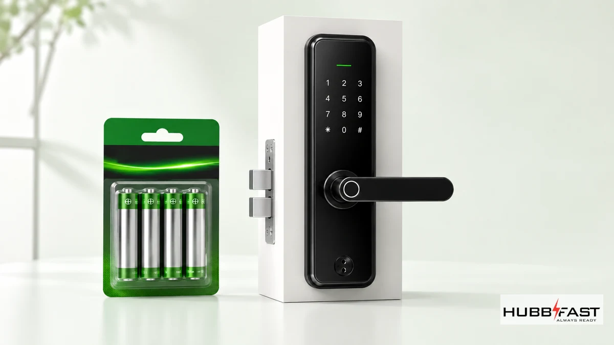 Bộ pin AA dự phòng còn nguyên bao bì để cạnh khóa Flyco | HubbFast Lock Edition – Pin kiềm Alkaline cho khóa thông minh