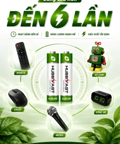 Pin AA HubbFast Premium dùng lâu hơn gấp 6 lần pin Carbon Zinc | HubbFast Premium – Pin kiềm Alkaline cao cấp