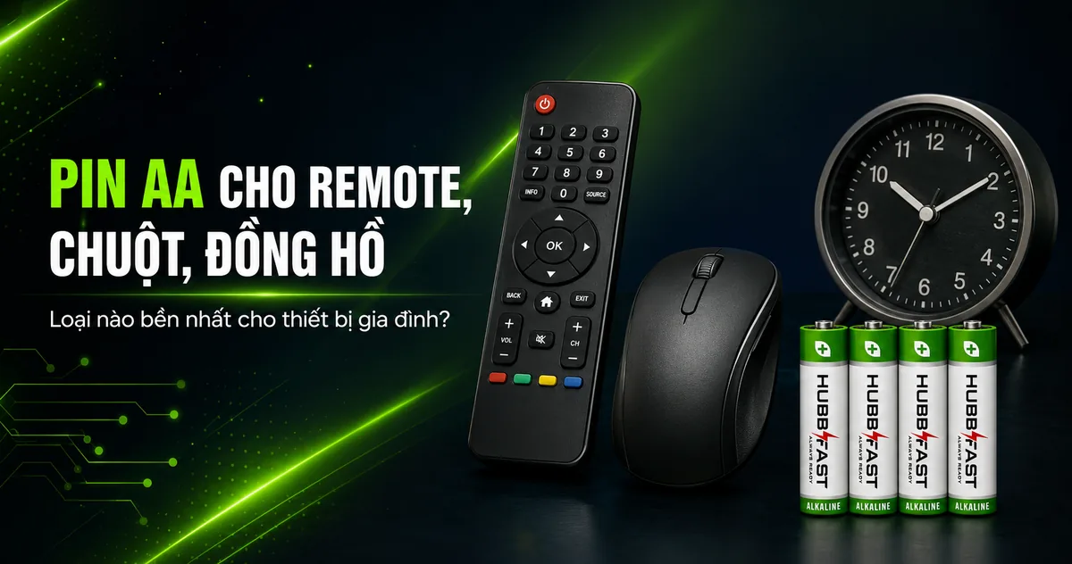 Pin AA cho remote chuột không dây đồng hồ - pin kiềm HubbFast Premium bền nhất