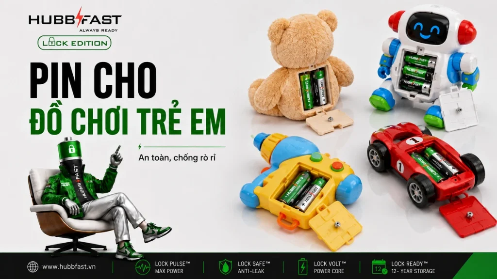 Pin AA Cho Đồ Chơi Trẻ Em: An Toàn Là Trên Hết — Chọn Loại Nào? 1 Ảnh bìa Pin AA an toàn cho đồ chơi trẻ em | HubbFast Premium – Pin kiềm Alkaline