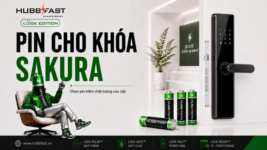 Bia PIN CHO KHOA SAKURA - Pin HubbFast Lock Edition cho khoa thong minh Sakura