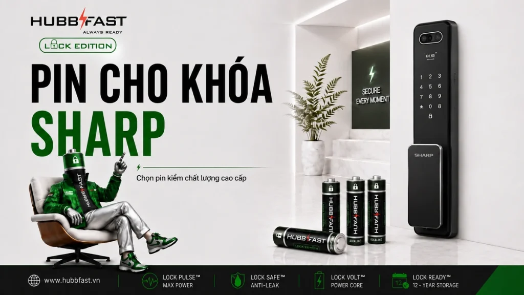 Bia PIN CHO KHOA SHARP - Pin HubbFast Lock Edition cho khoa thong minh Sharp