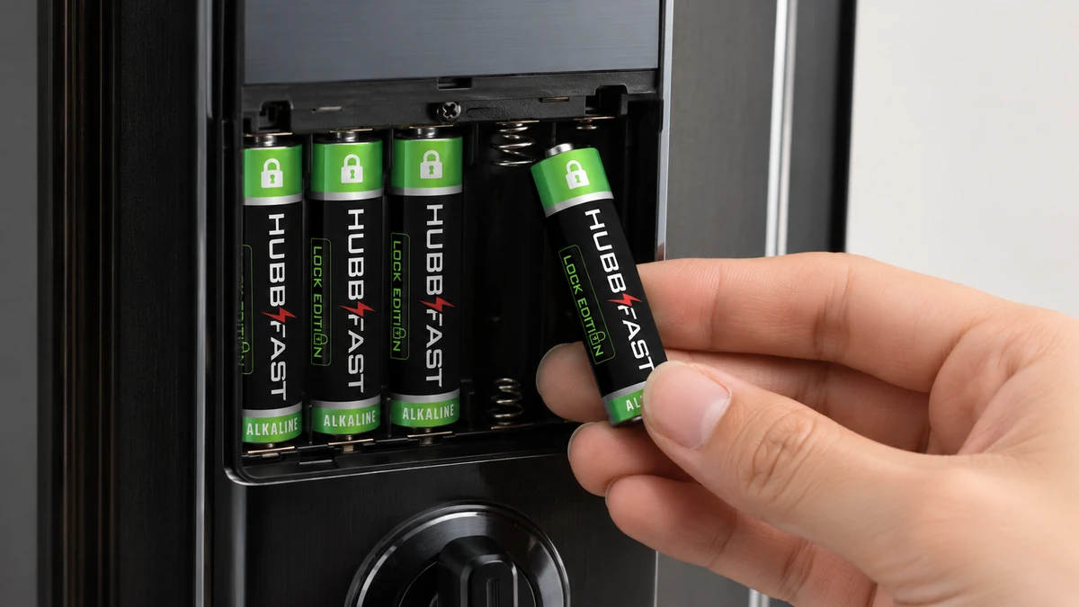 Lắp bộ pin kiềm AA chuyên dụng vào khoang pin khóa Yale cao cấp