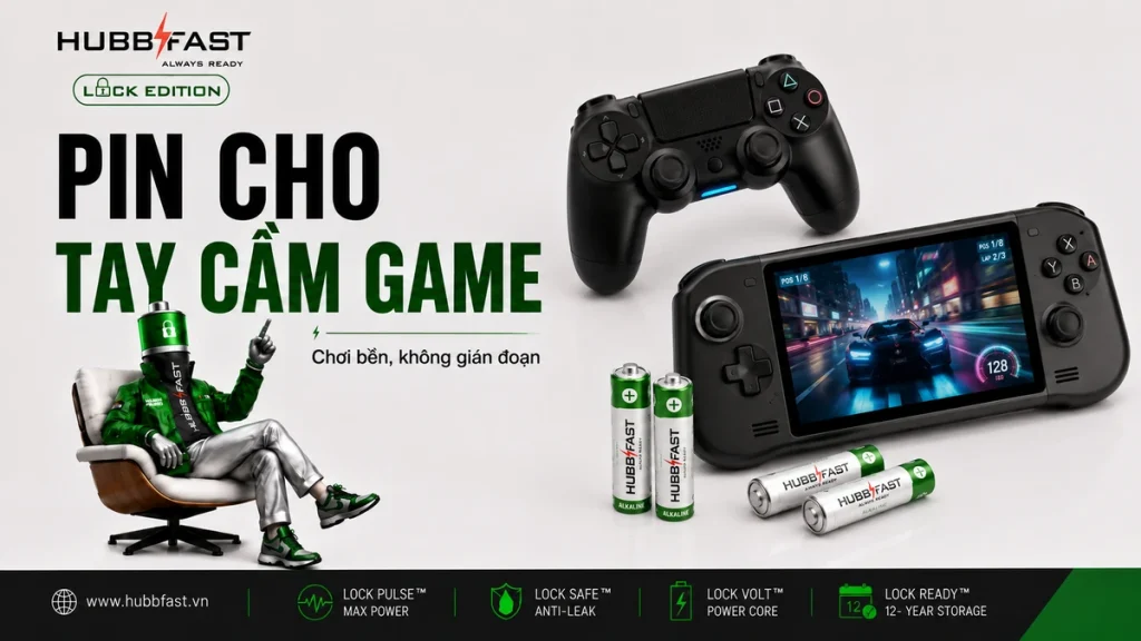 Máy Chơi Game Cầm Tay Và Tay Cầm Game: Pin Nào Giữ Lâu Nhất? 1 Pin HubbFast Premium cho tay cầm game chơi bền không gián đoạn
