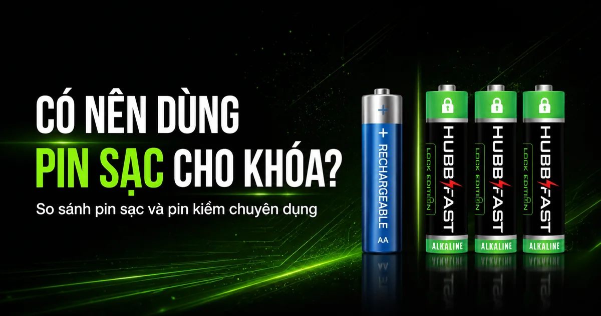 Có nên dùng pin sạc cho khóa cửa thông minh - so sánh pin sạc và pin kiềm HubbFast Lock Edition
