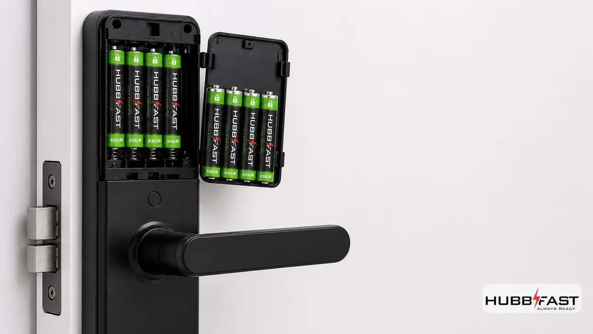 Tuổi Thọ Pin Thực Tế Của Khóa Thông Minh: Bao Lâu Phải Thay Một Lần? 4 Thay bộ pin kiềm HubbFast Lock Edition thân đen chuyên dụng cho khóa thông minh