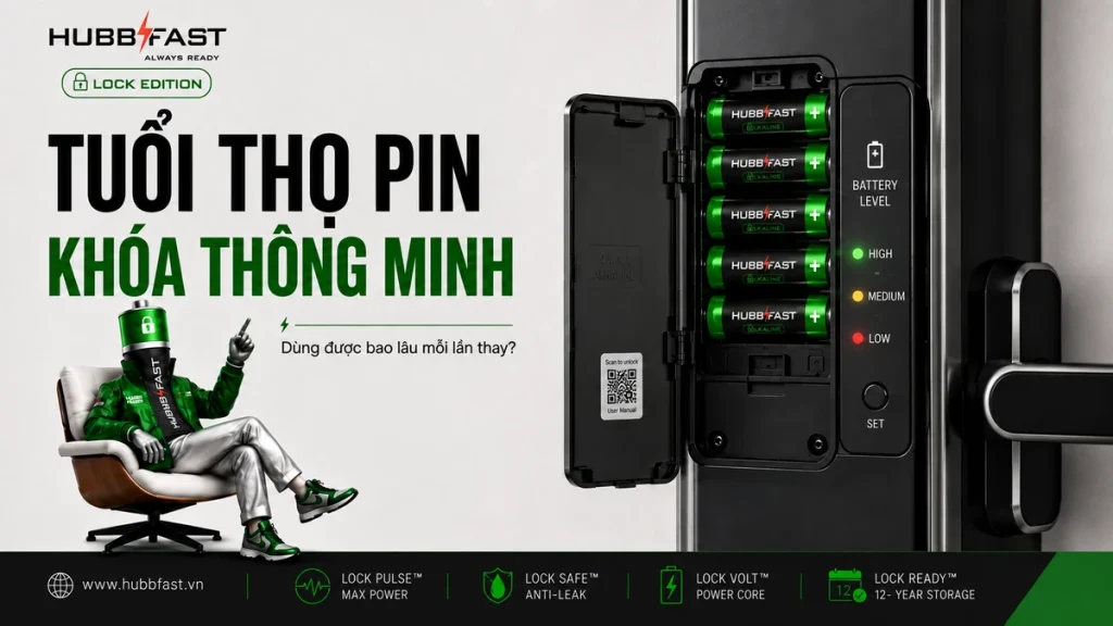 Tuổi Thọ Pin Thực Tế Của Khóa Thông Minh: Bao Lâu Phải Thay Một Lần? 1 Tuổi thọ pin khóa thông minh - dùng được bao lâu với pin HubbFast Lock Edition
