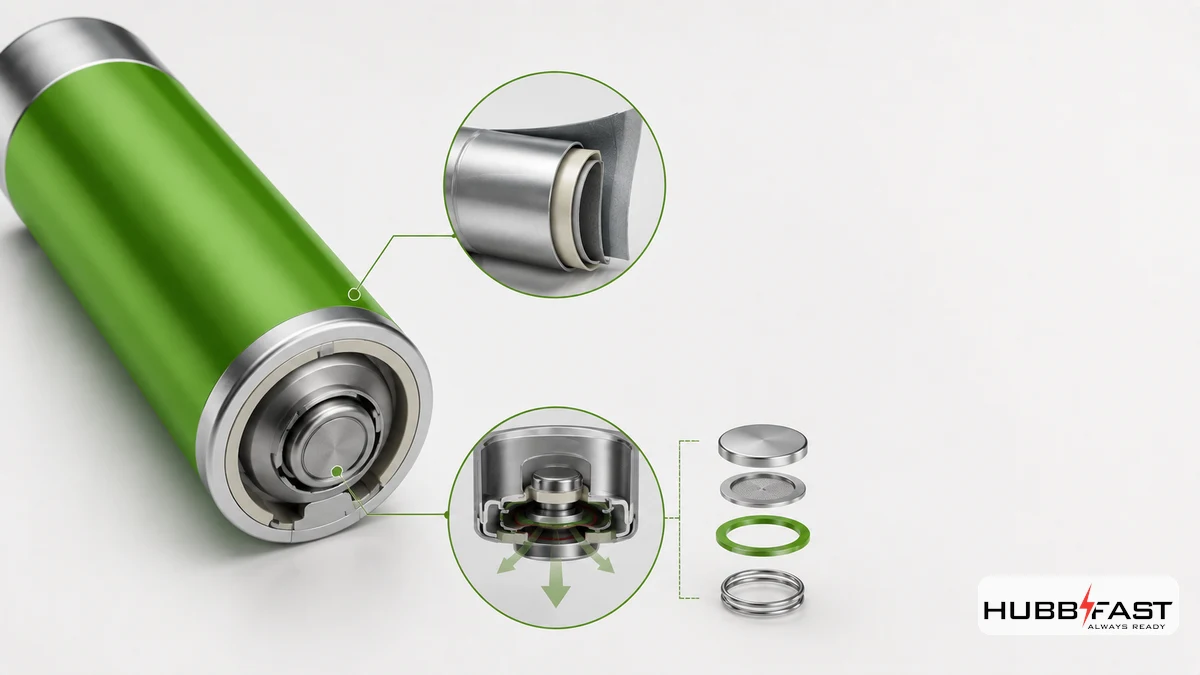 Công Nghệ Bên Trong Pin Alkaline: Giải Phẫu Từng Lớp 4 Vỏ thép và van an toàn của pin Alkaline chất lượng chống rò rỉ | HubbFast Lock Edition – Pin kiềm Alkaline cho khóa thông minh