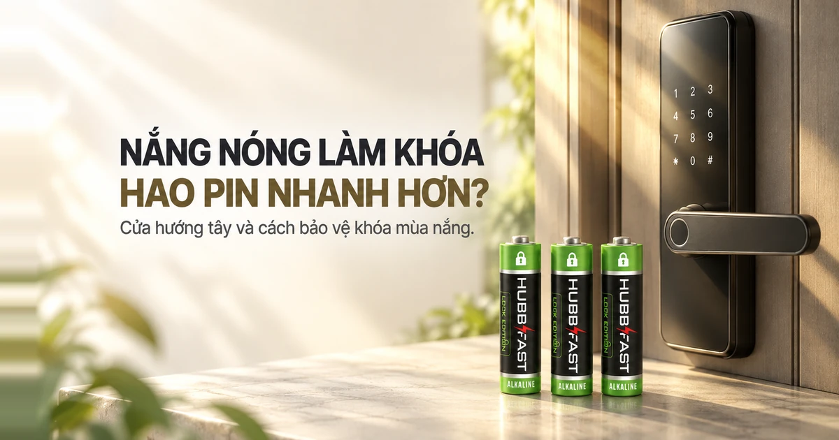 Bìa bài viết nắng nóng làm khóa cửa hao pin nhanh hơn - pin AA HubbFast Lock Edition