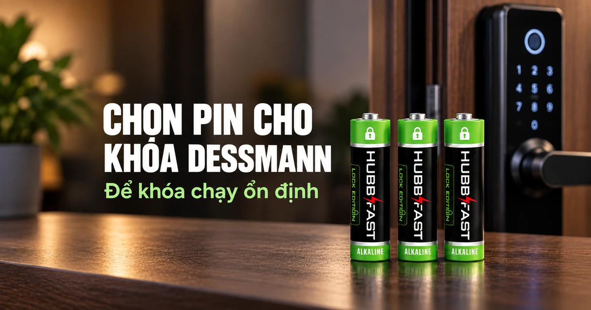 Bìa bài viết chọn pin cho khóa Dessmann — pin AA HubbFast Lock Edition cho khóa vân tay