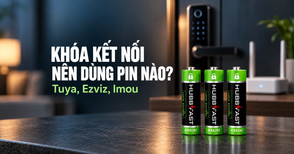 Bìa bài viết chọn pin cho khóa Tuya, Ezviz, Imou — pin AA HubbFast Lock Edition