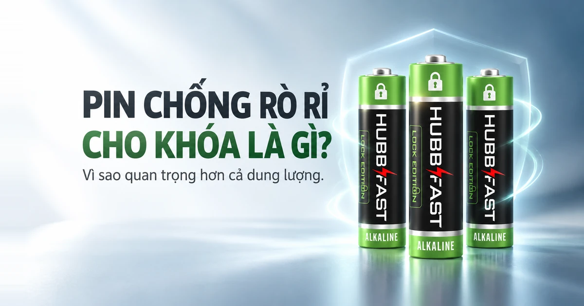 Bìa bài viết pin chống rò rỉ cho khóa là gì - pin AA HubbFast Lock Edition LOCKSAFE