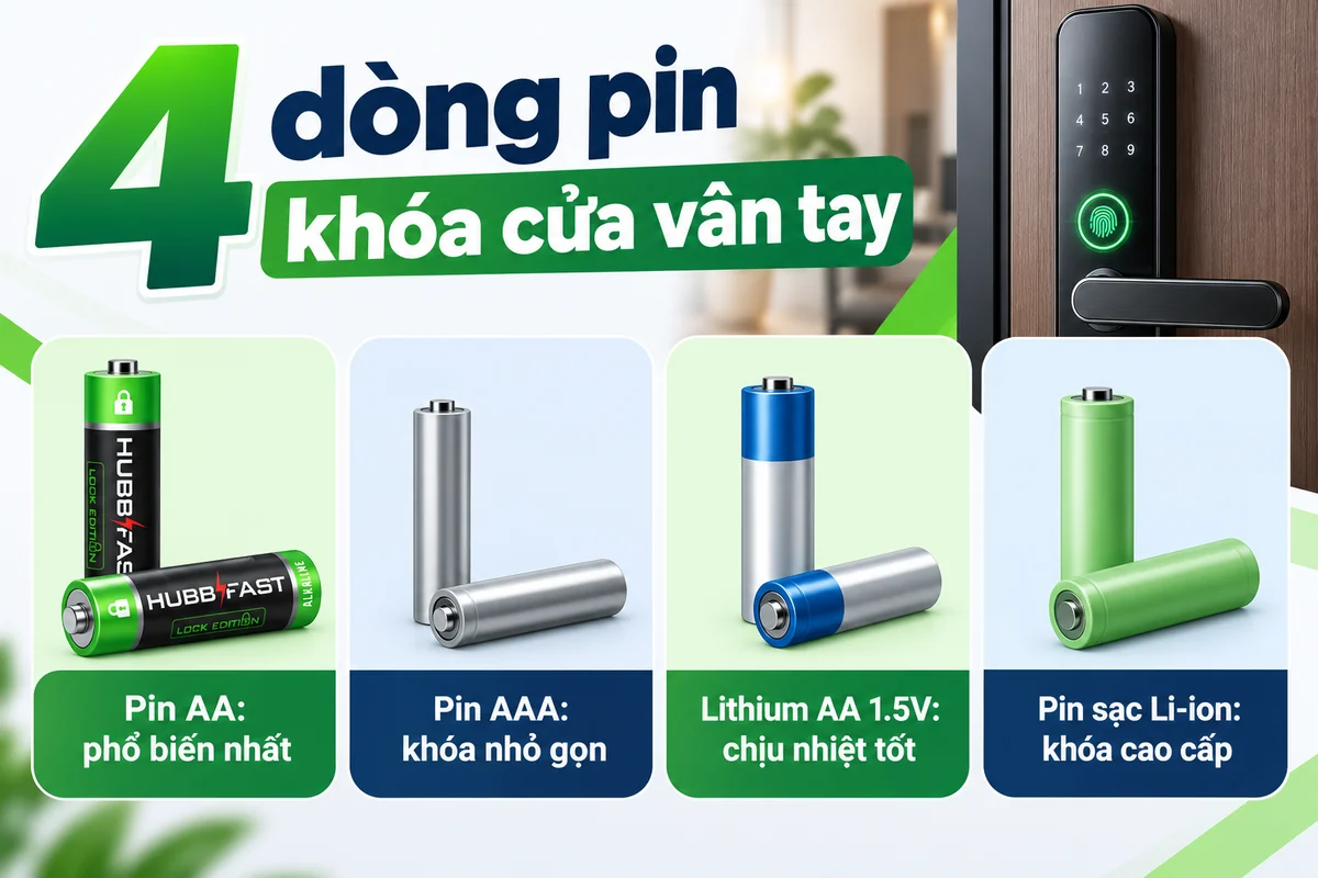 4 dòng pin khóa cửa vân tay: AA, AAA, lithium AA 1.5V, pin sạc Li-ion – HubbFast