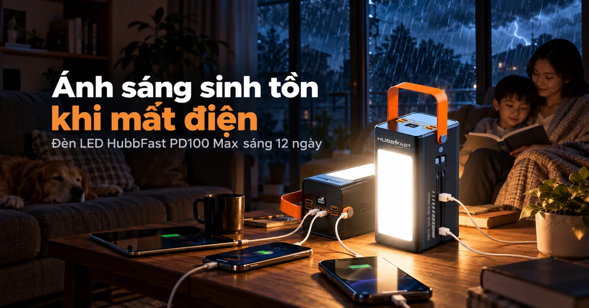 Ánh sáng sinh tồn khi mất điện – Đèn LED HubbFast PD100 Max sáng 12 ngày