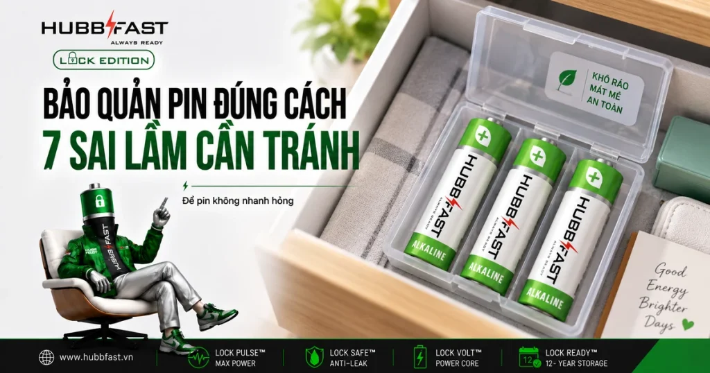Bảo Quản Pin Đúng Cách: 7 Sai Lầm Khiến Pin Nhanh Chai, Rò Rỉ 1 Bảo quản pin đúng cách 7 sai lầm cần tránh - pin AA HubbFast Premium