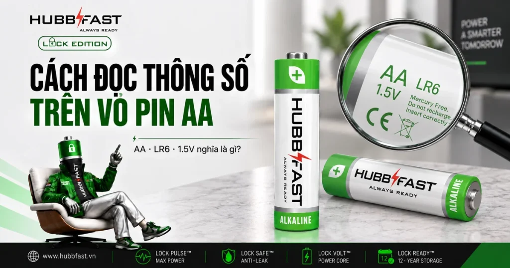 Cách đọc thông số trên vỏ pin AA LR6 1.5V - HubbFast Premium