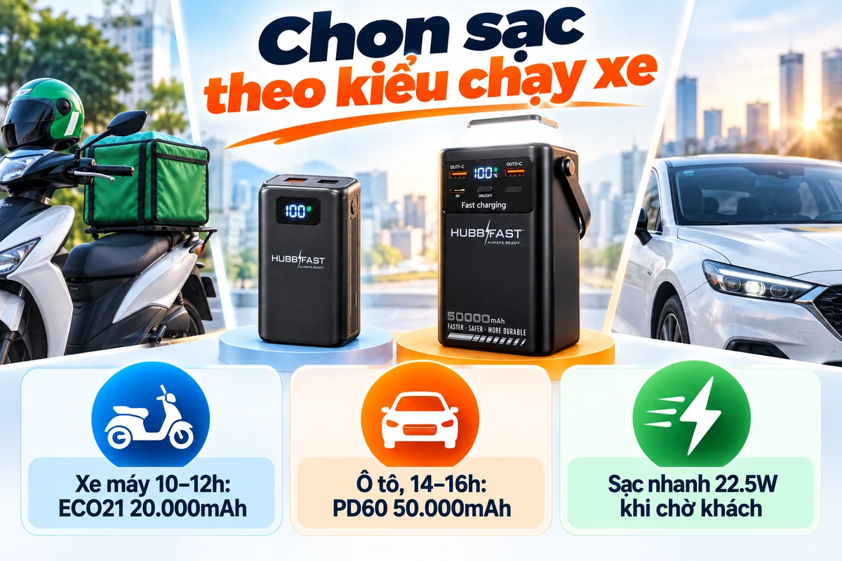 Chọn sạc theo kiểu chạy xe – HubbFast