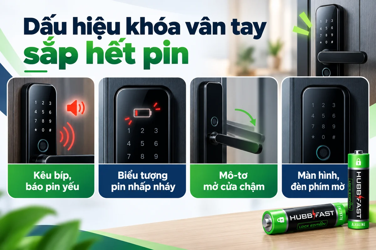 Dấu hiệu khóa cửa vân tay sắp hết pin – HubbFast Lock Edition