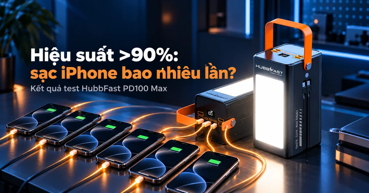 Hiệu suất >90%: sạc iPhone bao nhiêu lần? – Kết quả test HubbFast PD100 Max