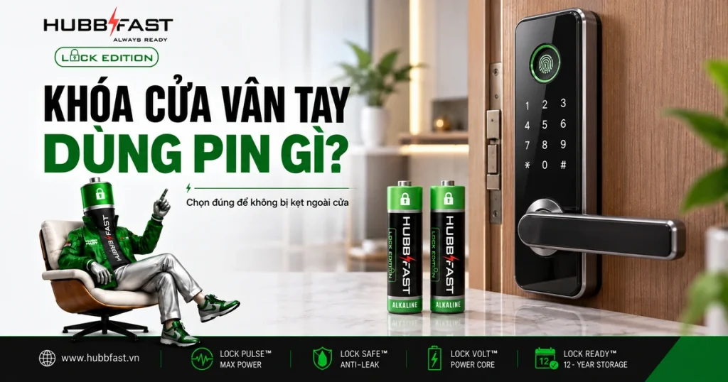 Khóa cửa vân tay dùng pin gì - pin AA HubbFast Lock Edition