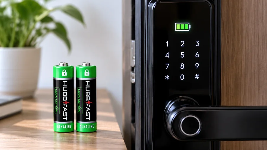 Khóa cửa thông minh hiển thị mức pin, dùng pin HubbFast Lock Edition