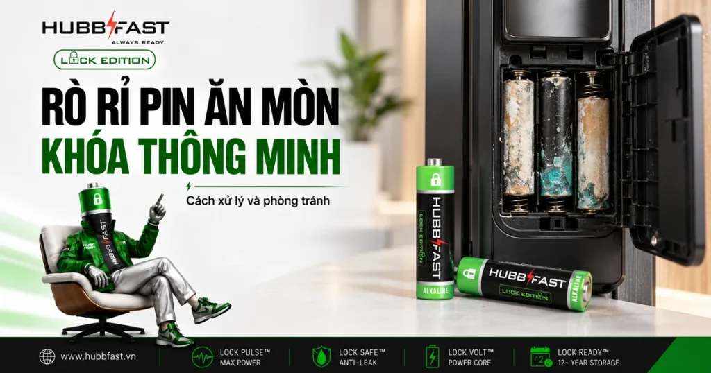 Khóa Thông Minh Bị Rò Rỉ Pin Ăn Mòn: Cách Xử Lý Và Phòng Tránh 1 Khóa thông minh bị rò rỉ pin ăn mòn - pin HubbFast Lock Edition chống rò rỉ