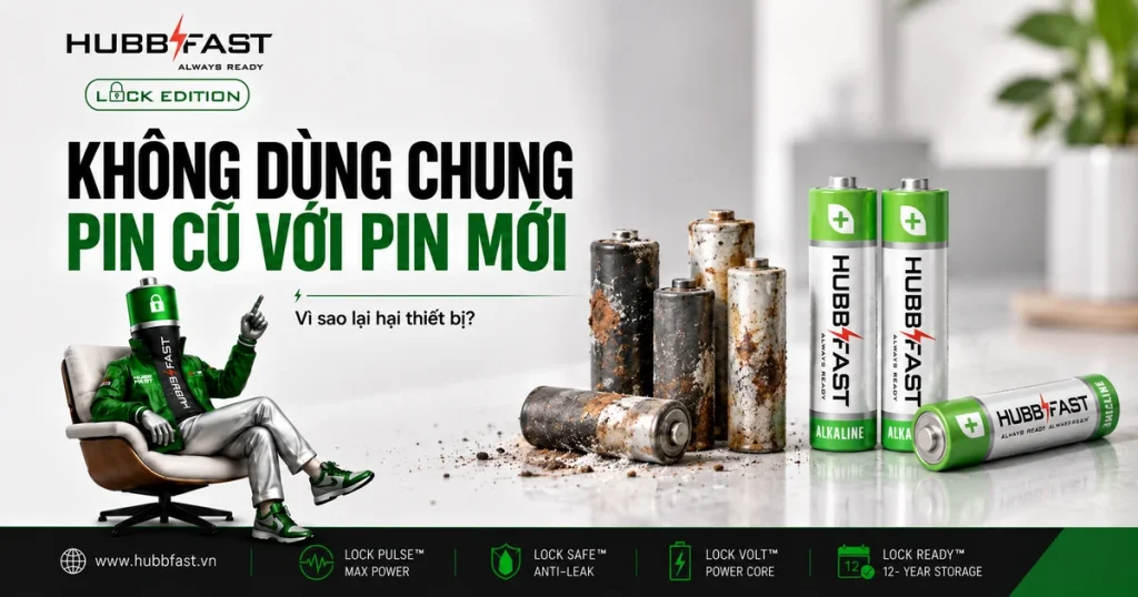 Vì Sao Không Nên Dùng Chung Pin Cũ Với Pin Mới? Lời Giải Từ Kỹ Thuật 1 Không dùng chung pin cũ với pin mới - pin AA HubbFast Premium