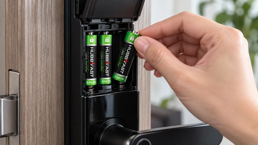Khóa Thông Minh Bị Rò Rỉ Pin Ăn Mòn: Cách Xử Lý Và Phòng Tránh 3 Lắp pin AA HubbFast Lock Edition chống rò rỉ vào khóa thông minh