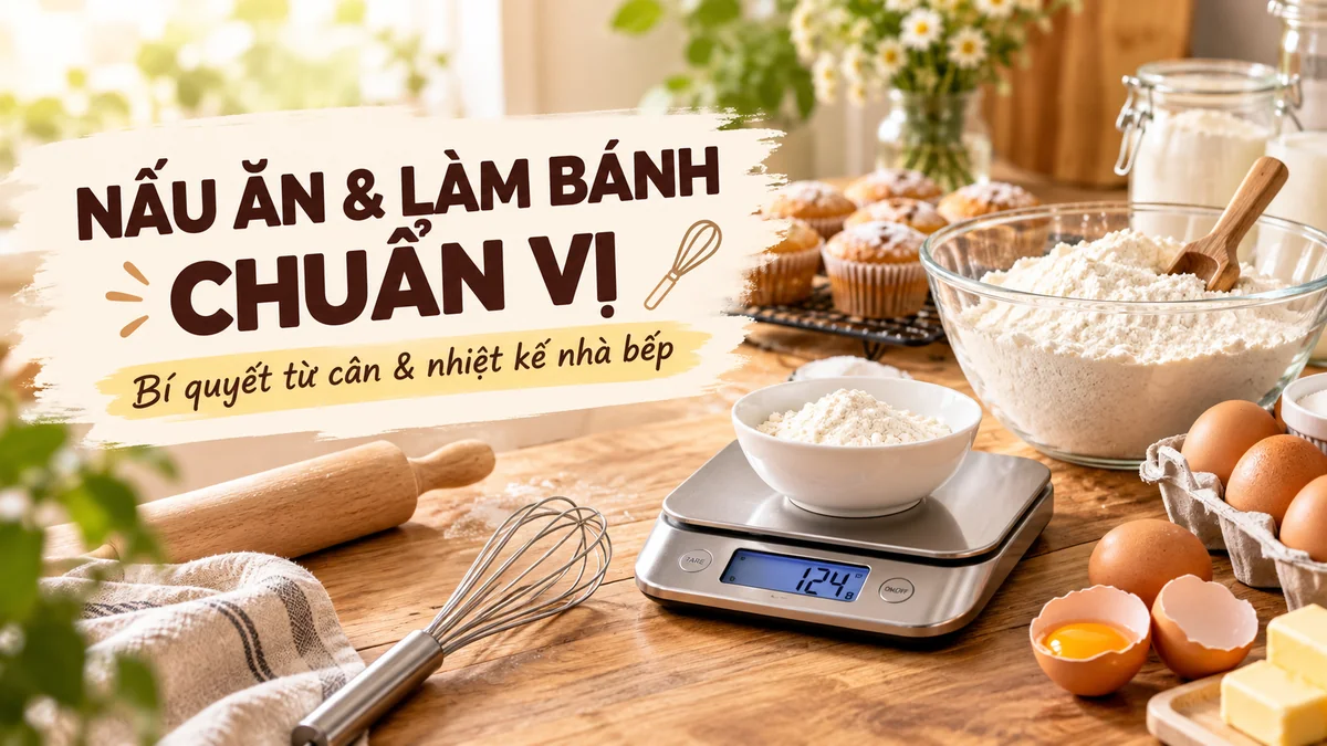 Chuẩn bị làm bánh với cân điện tử nhà bếp