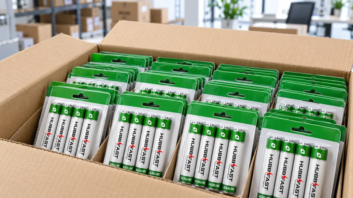 Thùng carton nhiều vỉ pin AA/AAA HubbFast Premium mua số lượng lớn cho văn phòng