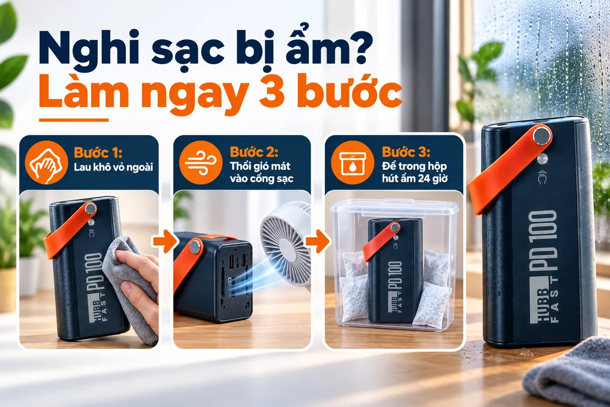 Nghi sạc bị ẩm? Làm ngay 3 bước – HubbFast