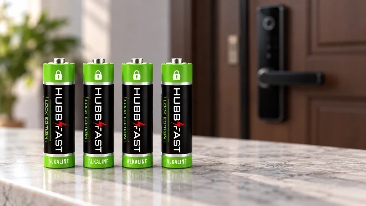 Bộ 4 pin AA HubbFast Lock Edition đặt trước cửa chính lắp khóa thông minh Celock