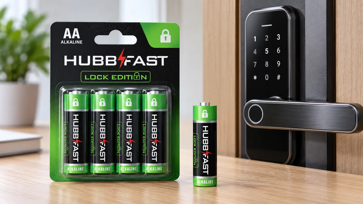 Pin AA HubbFast Lock Edition chính hãng cùng vỉ nguyên seal cạnh khóa cửa thông minh