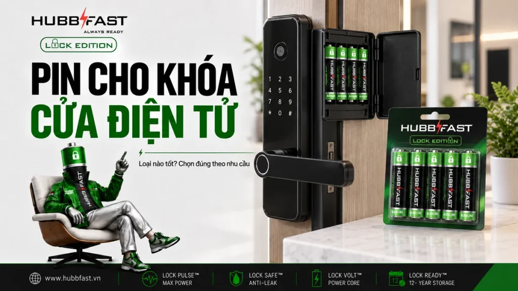 Pin cho khóa cửa điện tử loại nào tốt | HubbFast Lock Edition – Pin kiềm Alkaline cho khóa thông minh