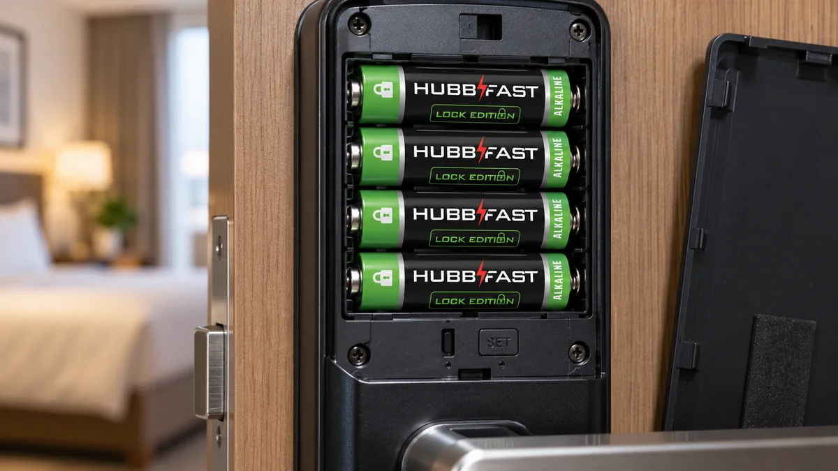 Khoang pin khóa cửa thông minh lắp 4 viên pin AA HubbFast Lock Edition