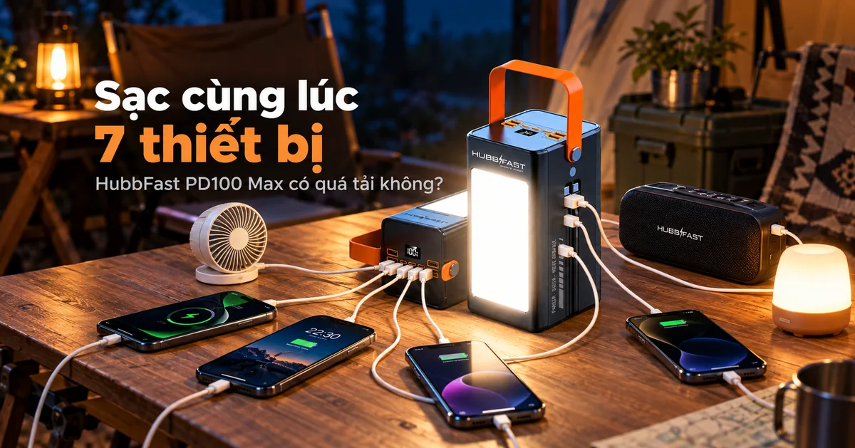 Sạc cùng lúc 7 thiết bị – HubbFast PD100 Max có quá tải không?