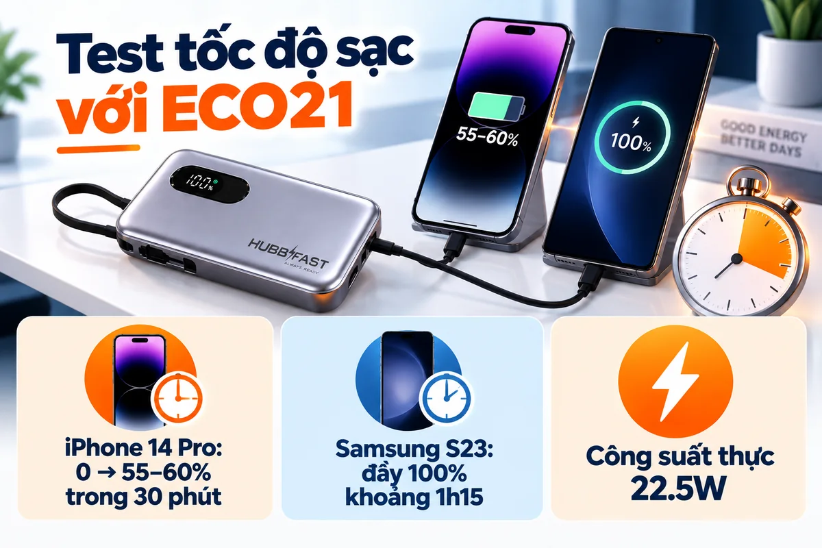 Test tốc độ sạc với ECO21 – HubbFast