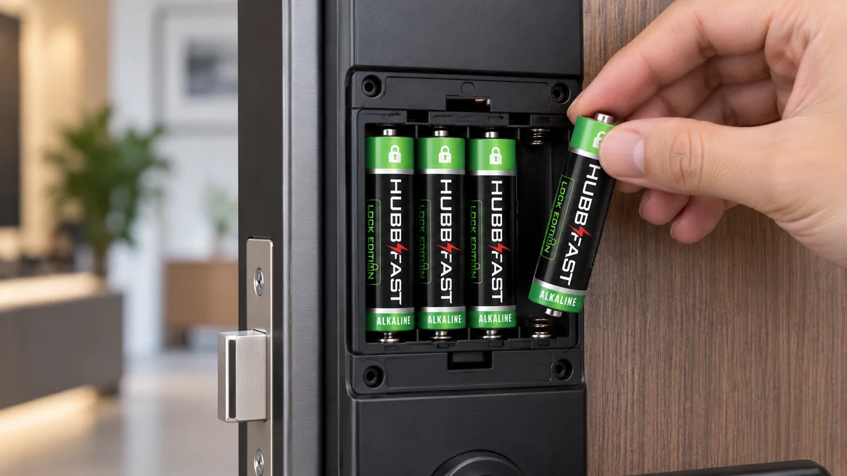 Pin Chuyên Dụng Cho Khóa Thông Minh: Cẩm Nang Chọn Mua A–Z 2026 2 Thay pin AA HubbFast Lock Edition cho khóa cửa thông minh