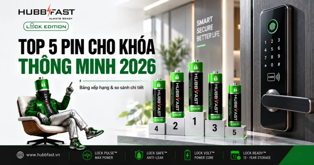 Top 5 pin AA cho khóa cửa thông minh 2026 - HubbFast Lock Edition