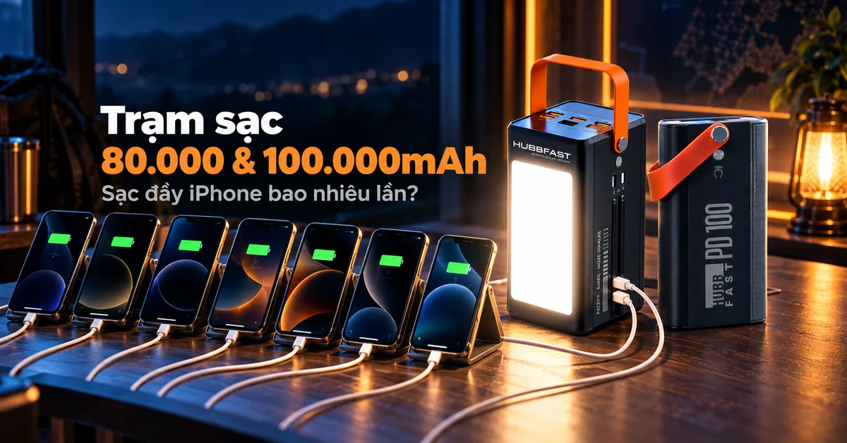 Trạm sạc 80.000 & 100.000mAh – Sạc đầy iPhone bao nhiêu lần?