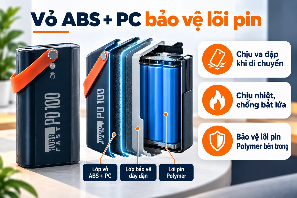 Vỏ ABS + PC bảo vệ lõi pin – HubbFast