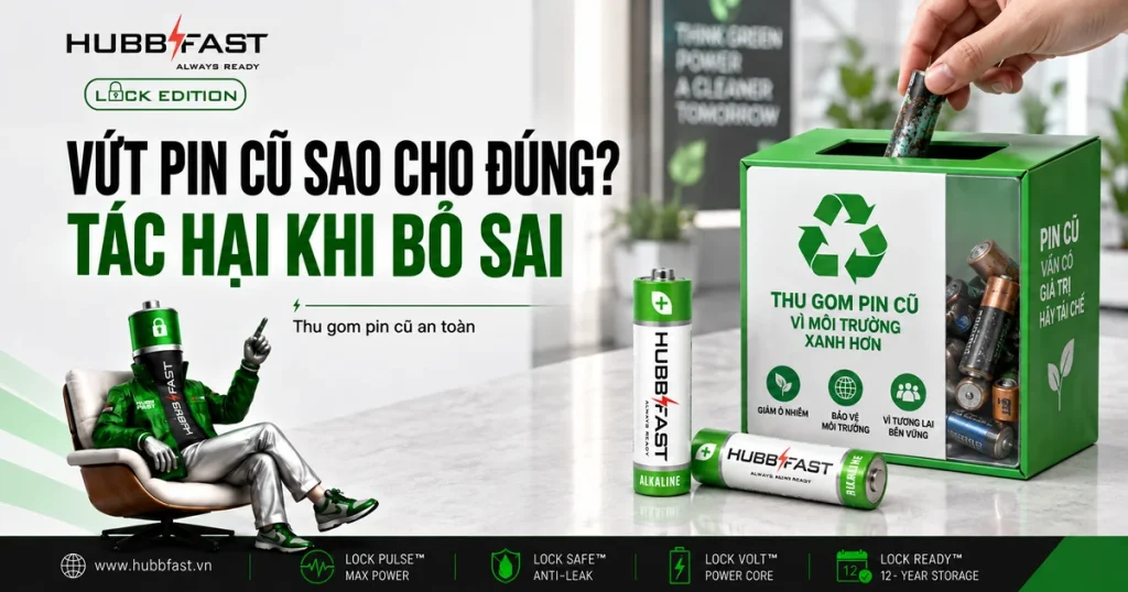 Vứt pin cũ sao cho đúng thu gom tái chế - pin AA HubbFast Premium
