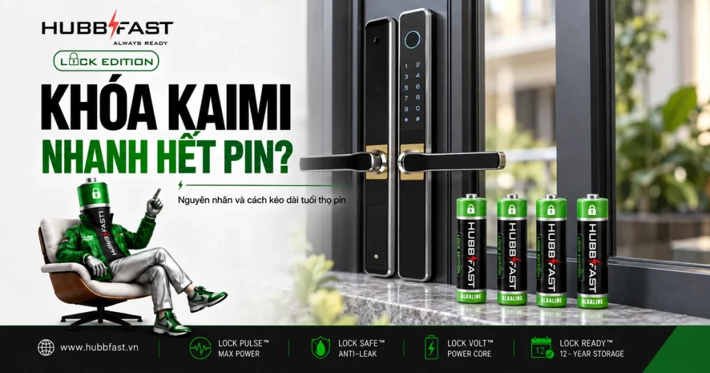Bìa bài khóa Kaimi nhanh hết pin — pin AA HubbFast Lock Edition