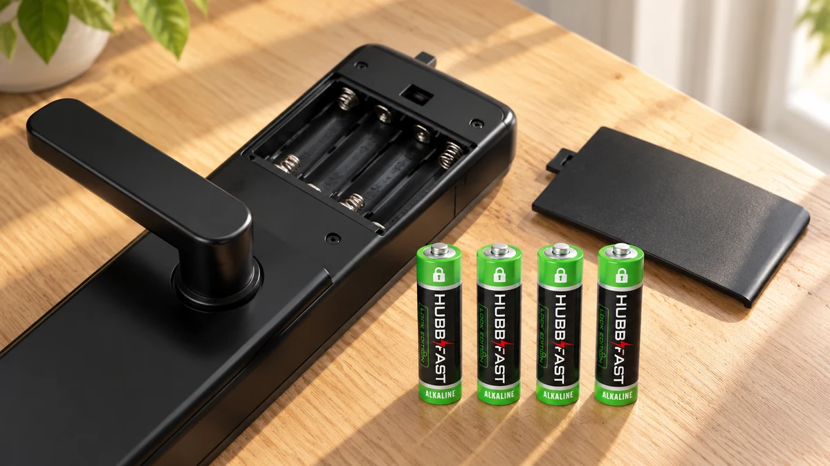 Khóa Bosslock Dùng Pin Gì? Chọn Pin AA Đúng Để Khóa Chạy Ổn Định 2 Bộ 4 pin AA HubbFast Lock Edition chọn đúng cho khóa cửa điện tử Bosslock