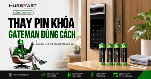 Bìa hướng dẫn thay pin khóa Gateman và vệ sinh tiếp điểm — pin AA HubbFast Lock Edition